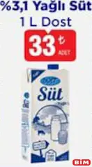 DOST %3,1 YAĞLI SÜT 1 L